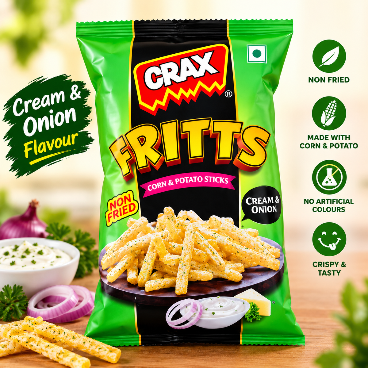 CRAX Fritts Cream & Onion – Corn & Potato Sticks